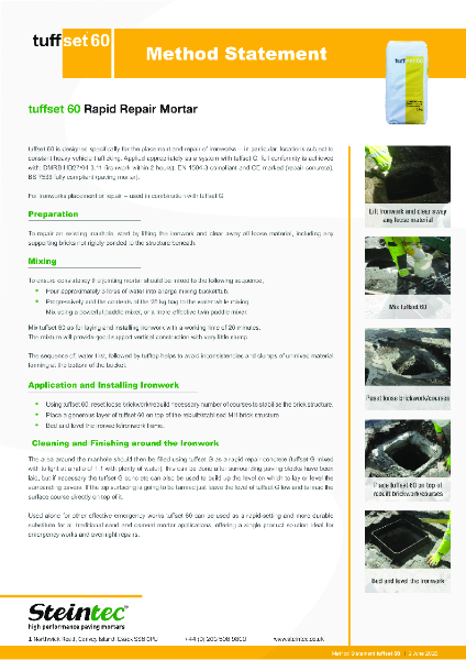 Method Statement - tuffset 60 specialist mortar for ironwork setting and rapid repair of pavements