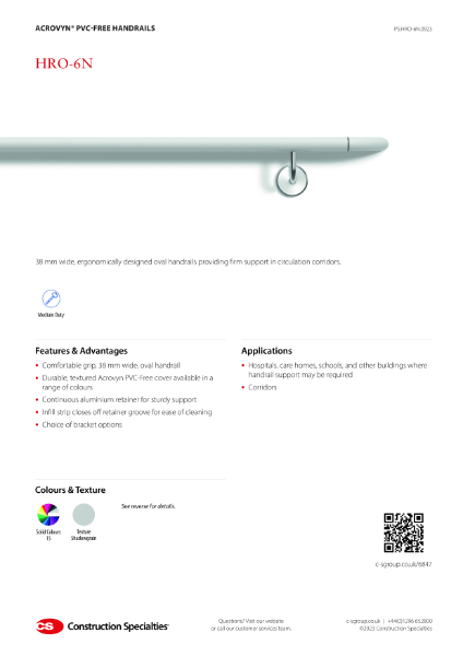 CS Acrovyn PVC-Free HRO-6N Handrails_Product Sheet (09.23)