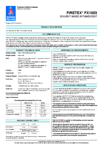 Steel Protection FIRETEX® FX1003 Product Data Sheet