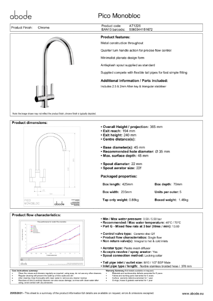 Pico Monobloc (Chrome) - Consumer Specification