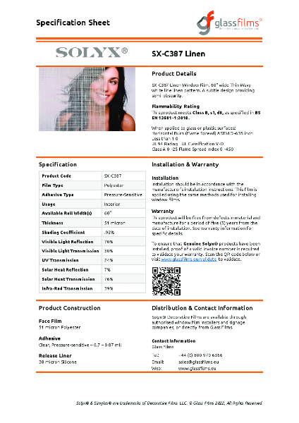 SX-C387 Linen Specification Sheet