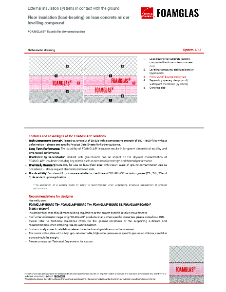 TDS_1.1.1_Floor Below Ground - FOAMGLAS Insulation Beneath Structural Slab (Load Bearing)