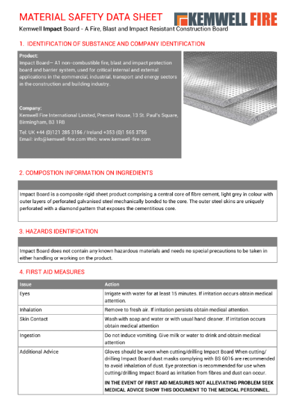 Kemwell Impact Board Material Safety Data Sheet