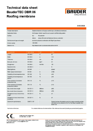 BauderTEC DBR 06 Air and Vapour Control Layer - Technical Data Sheet