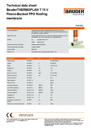 BauderTHERMOPLAN T 15 V Fleeced-Backed FPO Roofing membrane (Pearl White)