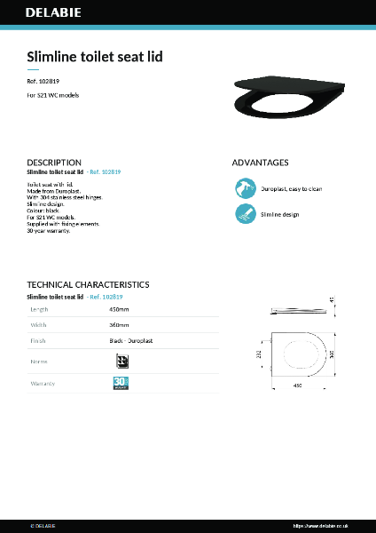 Slimline black toilet seat lid 102819 data sheet