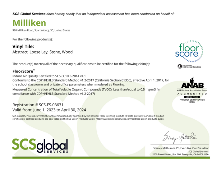 FloorScore - Indoor Air Quality Certificate (LVT Original Collection)