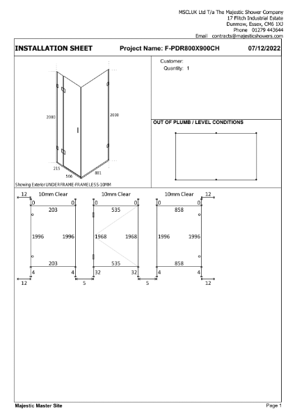 Installation Sheet - Portofino 800mm x 900mm