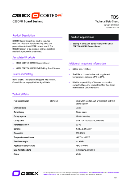 OBEX CORTEX 0280FR Board Sealant - TDS