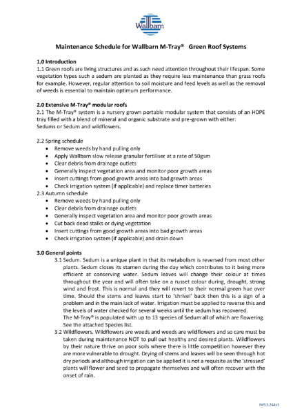 Operations & Maintenance manual - M-Tray® green roof