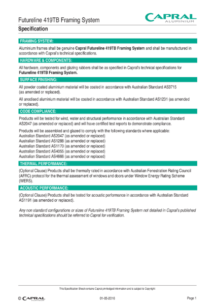 Specification 419TB Futureline