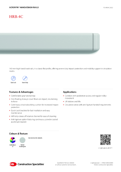 CS Acrovyn HRB-4C Hand/Crash Rail_Product Sheet (09.23)