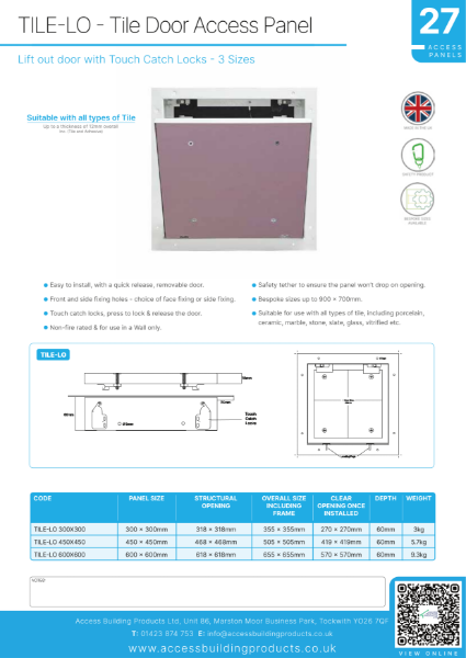 TILE-LO - Tile Door Access Panel Brochure