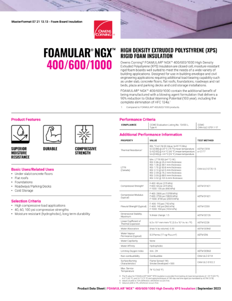 Foamular XPS 400-600-1000 Insulation Data Sheet