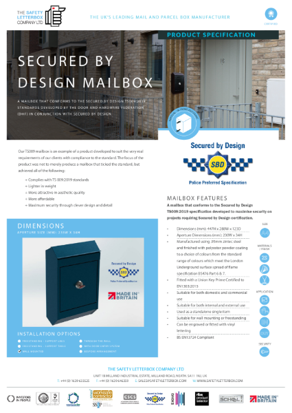 Secured By Design Mailbox TS009 Specification