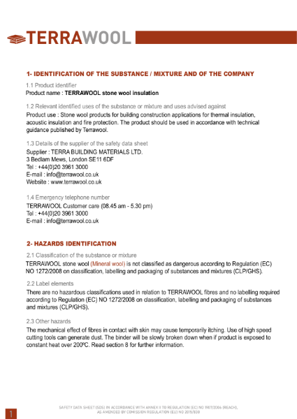 TerraWool Material Safety Data Sheet