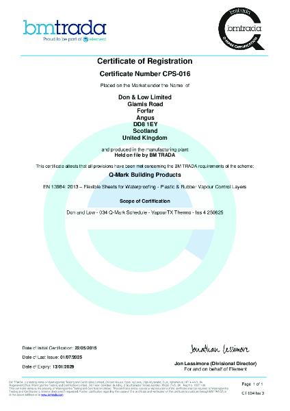 TRADA Q Mark Certificate CPS-016  Iss 4 - Vapour TX Thermo