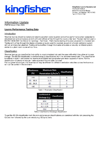 Kingfisher Louvres - Information Update - Louvre Performance Testing