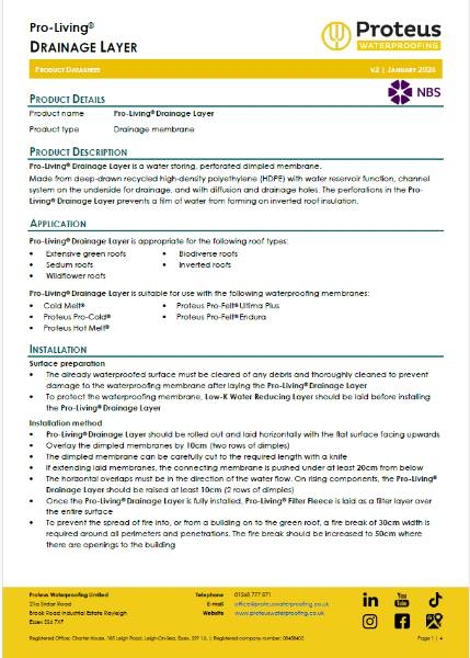 Product Data Sheet - Pro-Living® Drainage Layer