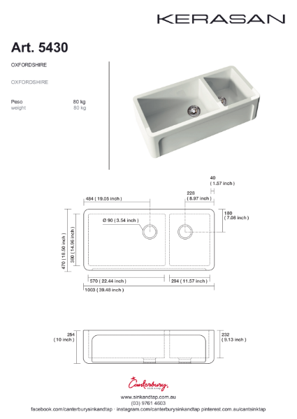 Kerasan Art 5430 Hampshire Technical drawing