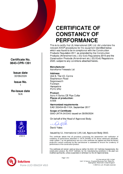 Astro X Series CE Pipe Collar UKCA (CoC)