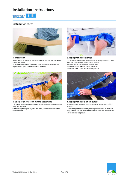 Pro Clima Tescon Vana airtight tape Installation Instructions
