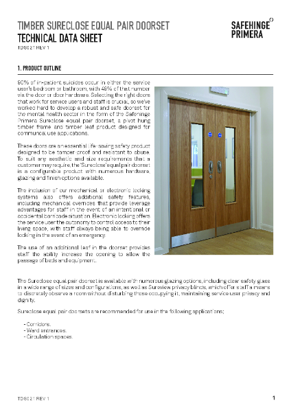 TDS021 - Timber Sureclose Equal Pair Doorset Technical Datasheet Rev 1