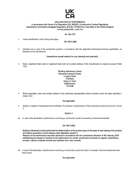 DECLARATION OF PERFORMANCE - BAL Level Out