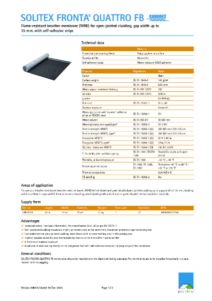 Pro Clima Solitex Fronta Quattro FB Connect Technical Datasheet