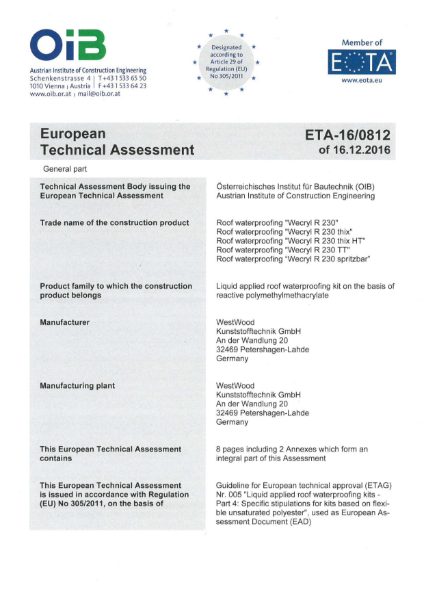 7 ETA-16 0812 Wecryl R 230 ETAG 005