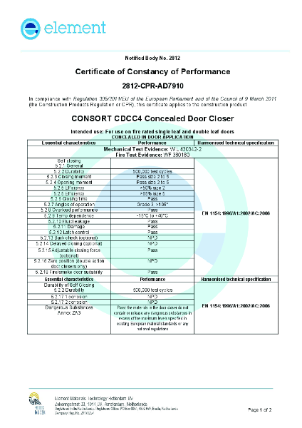 Certificate of constancy of performance