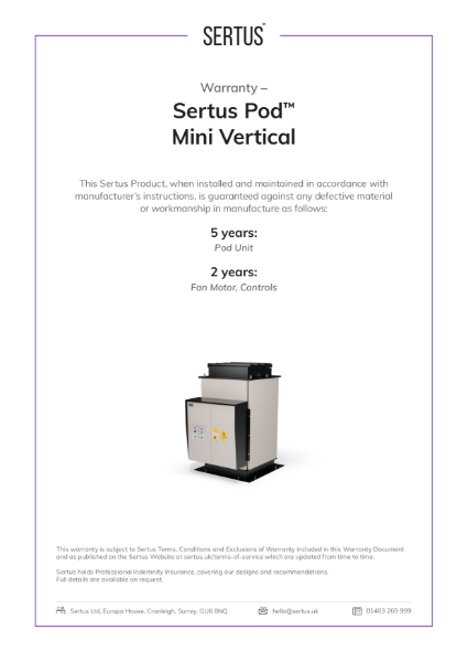 Sertus Pod Mini Vertical Warranty