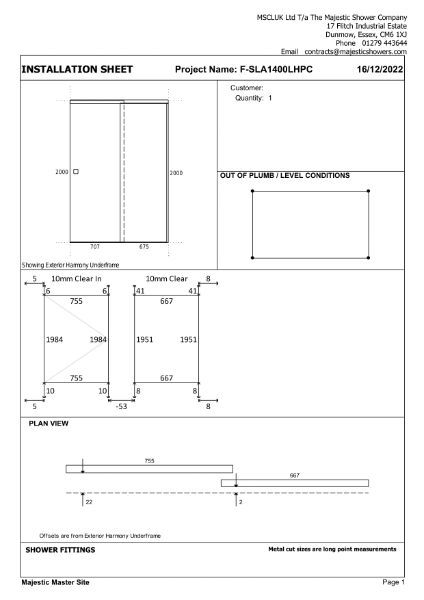 Installation Sheet - Harmony 1400mm