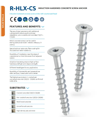 Rawlplug®  HLX Concrete Screw, Countersunk Head - Technical Data Sheet