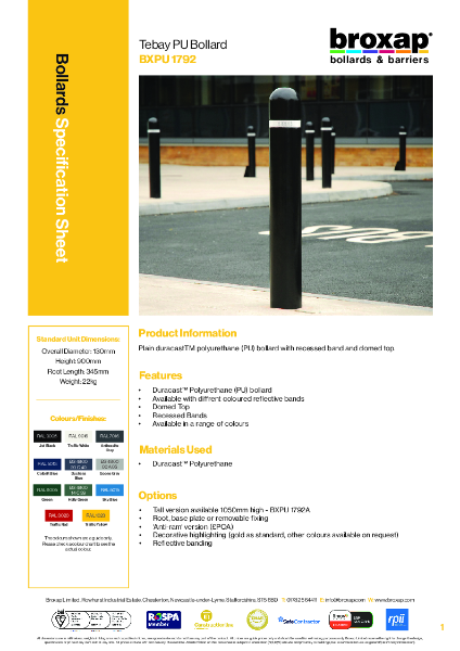 Tebay Polyurethane Bollard Specification Sheet