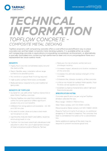 Topflow concrete composite metal decking - technical datasheet