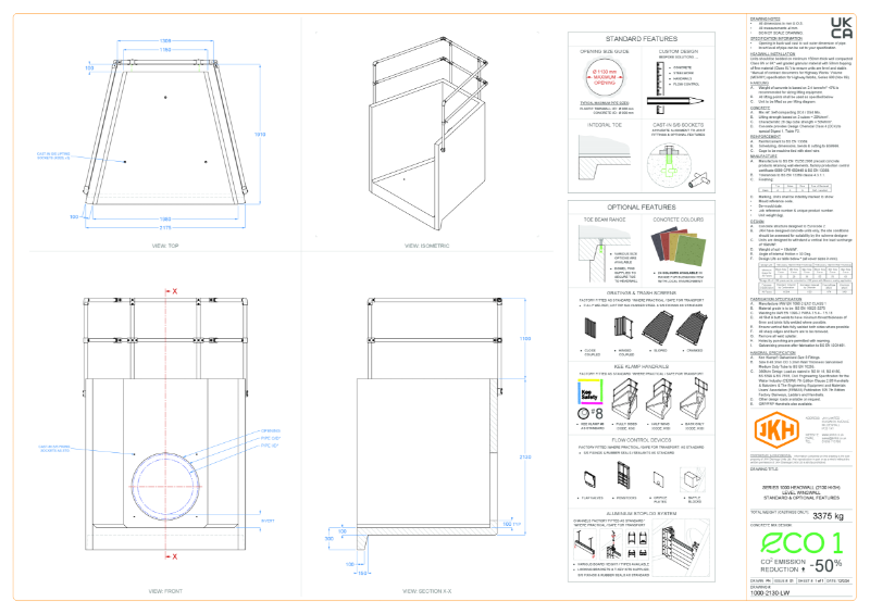 SERIES 1000 HEADWALL (LEVEL WINGWALL, 2130mm HIGH)