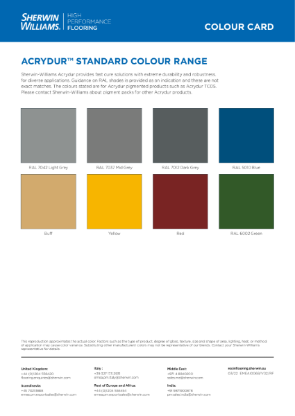 Colour Chart - Acrydur MMA resin flooring systems