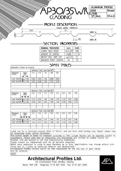 AP 30/35WR - Aluminium- Cladding Data Sheet