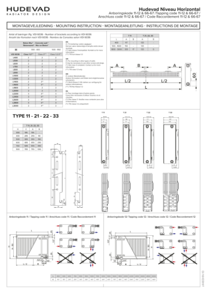 Hudevad Niveau Horizontal Instructions Tapping Code 11,12,66 & 67