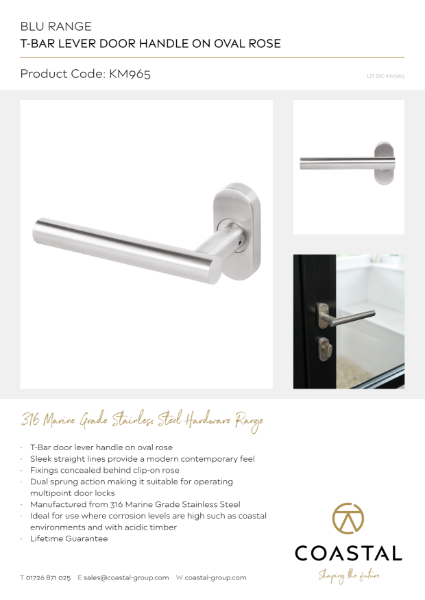 BLU™ - KM965 T-Bar Lever Door Handle Data Card