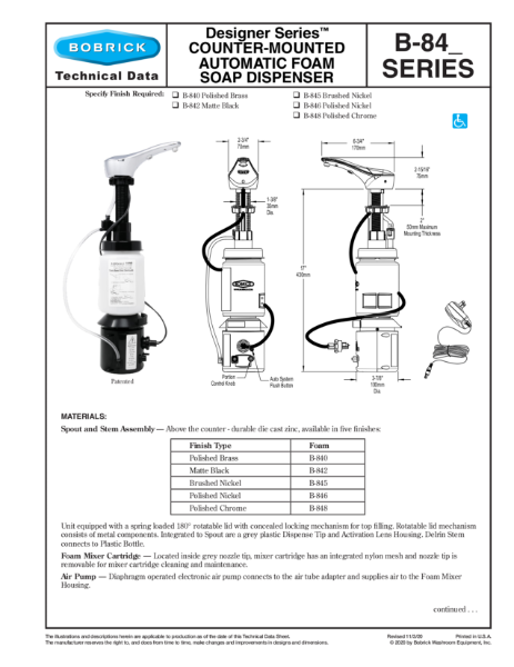Designer Series™ Counter-Mounted Automatic Foam Soap Dispenser - B-84_ Series
