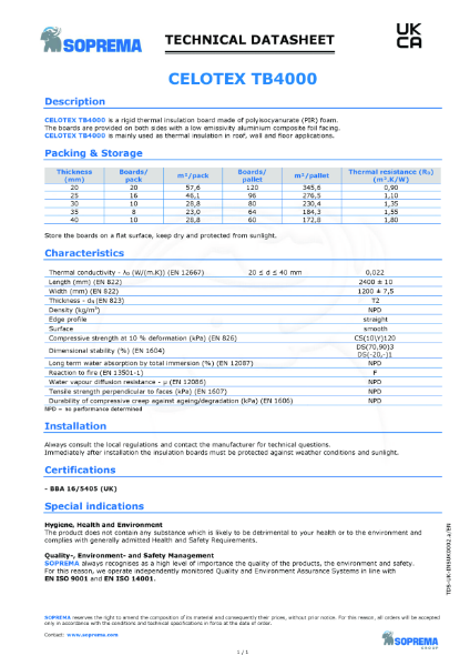 Celotex TB4000 TDS