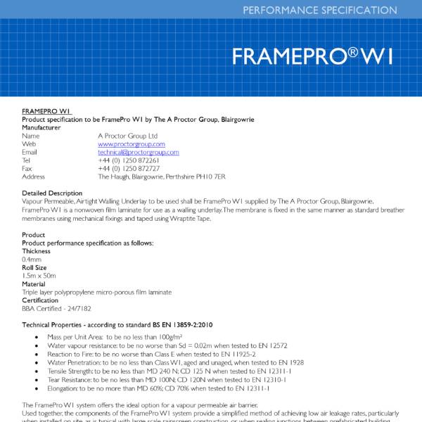 FramePro-W1 Data Sheet Performance Specification