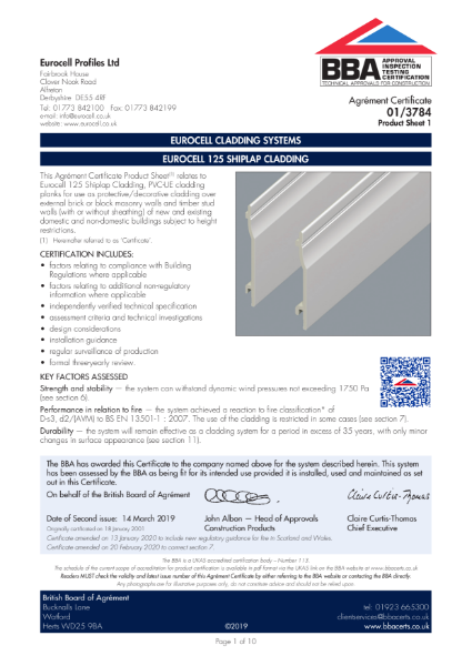 Shiplap Cladding BBA Certificate 01/3784