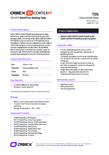 OBEX CORTEX 0244FR RapidTray Sealing Tape_TDS
