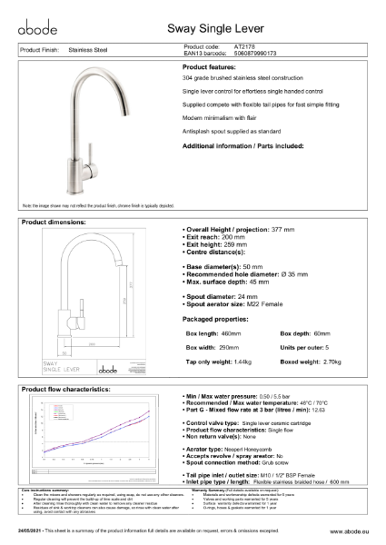 Sway Single Lever (Stainless Steel) - Consumer Specification