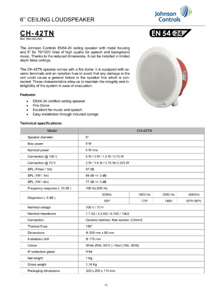 590.003.003 CH-42TN 6’’ Ceiling Loudspeaker