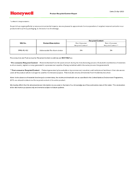 WWL-RC-I02 Recycled Content Declaration