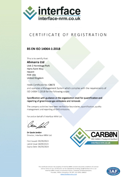 BS EN ISO 14064 Carbon Footprint Verified